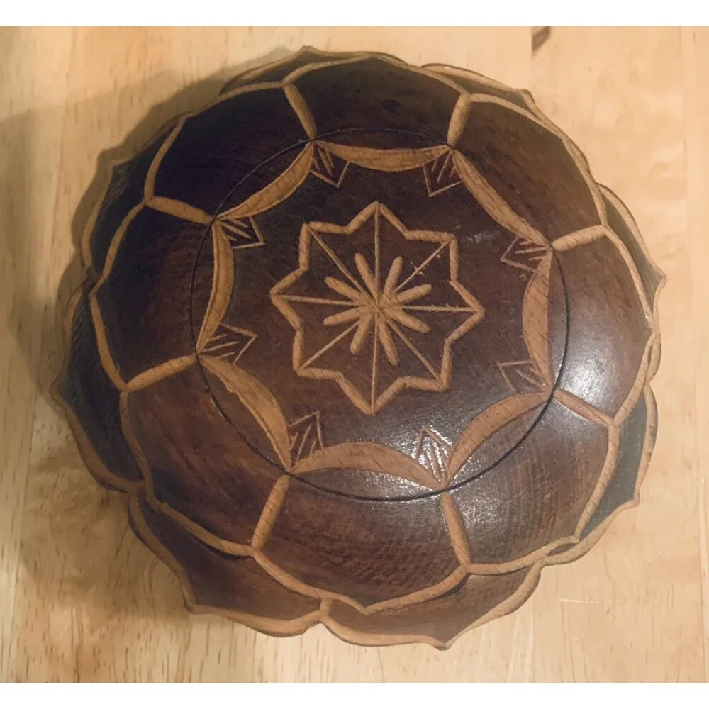 Vintage Wooden Hand Carved Jewelry/ Trinket Box